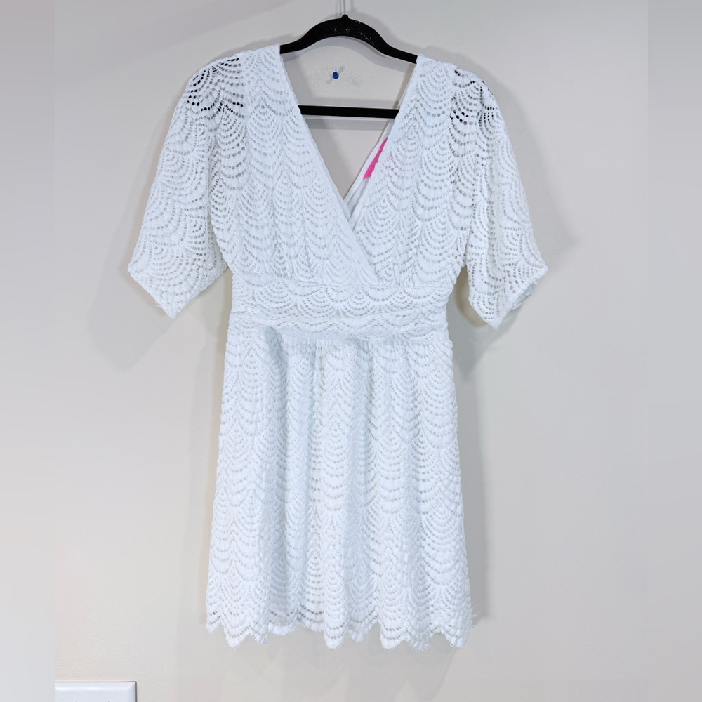 🔥NWOT Lily Pulitzer Women’s White Lace Wrap-Style Short Dress Size 5🔥